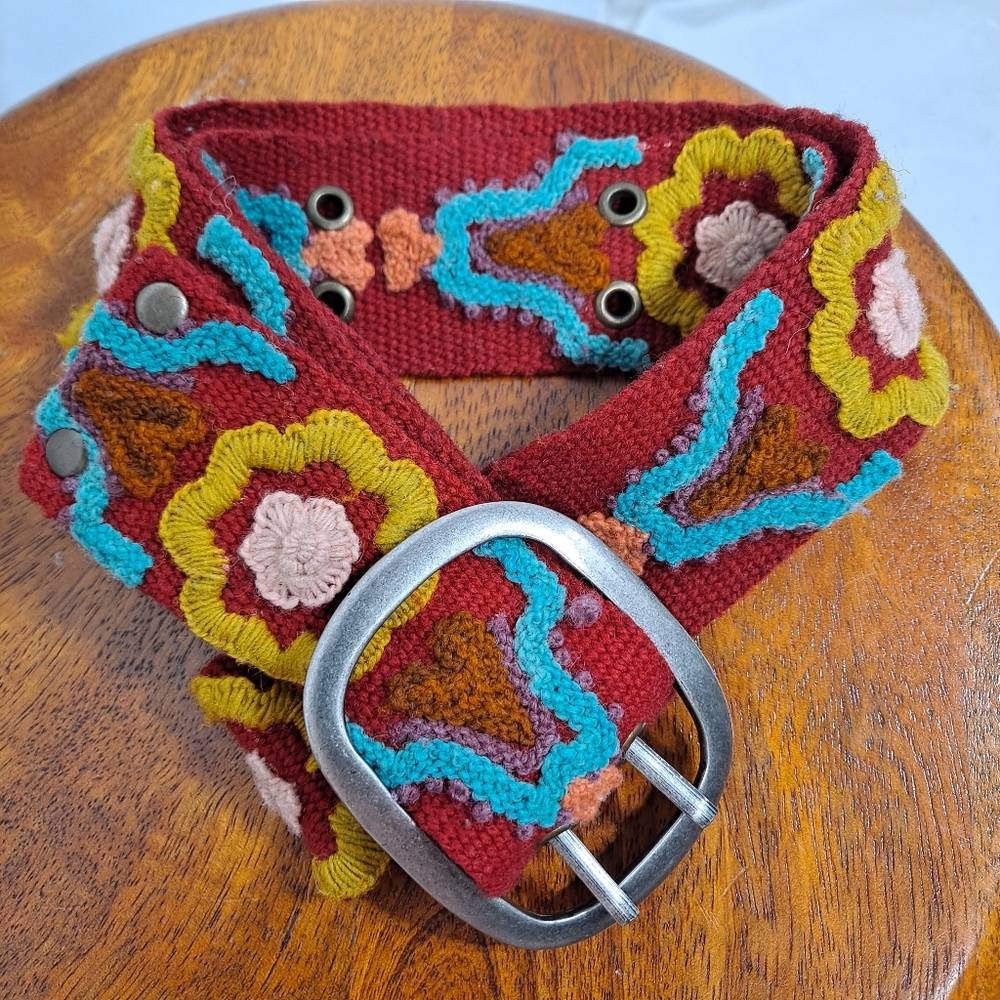 Jenny Krauss Red Wool Floral Embroidered Belt